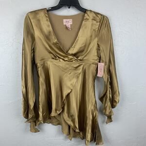 Y2K Asymetric Top Womens 10 Gold 100% Silk Fairy Whimsigoth 1990s Party Holiday